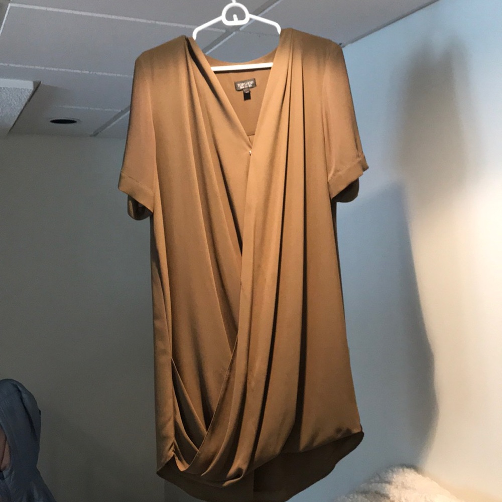 Hunter green Topshop shift dress w sheer sleeves